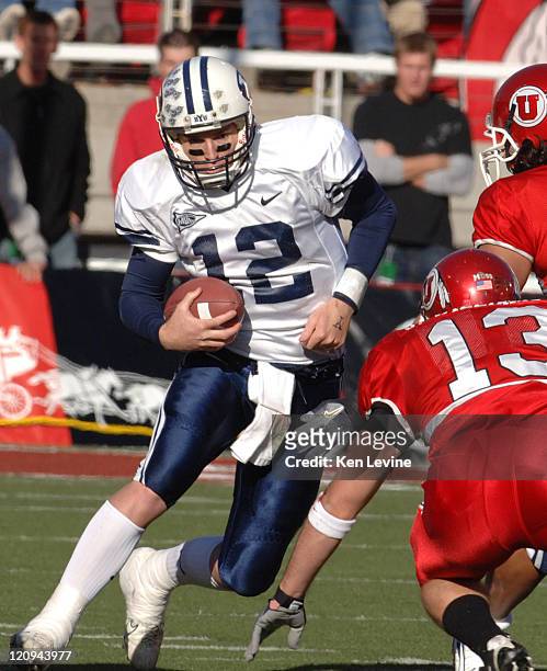 Quarterback John Beck scrables against Utah at Rice-Eccles Stadium in Salt Lake City, Saturday, Nov. 25, 2006. BYU defeated Utah 33-31 on a 11 yard...