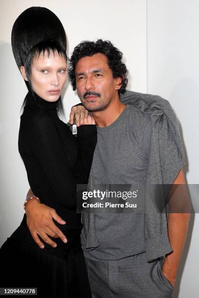 Bella Hadid and Haider Ackermann are seen backstage at the Haider Ackermann Womenswear Fall/Winter 2020/2021 show as part of Paris Fashion Week on...