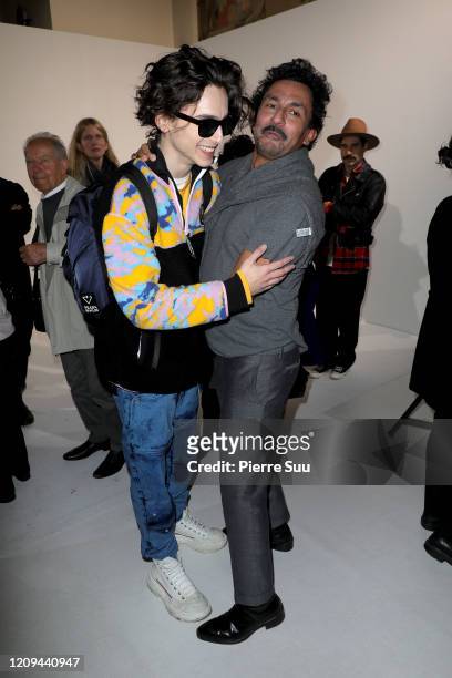 Timothee Chalamet and Haider Ackermann are seen backstage at the Haider Ackermann Womenswear Fall/Winter 2020/2021 show as part of Paris Fashion Week...