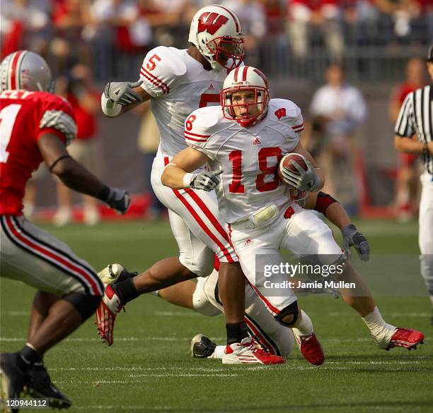 Wisconsin's Jim Leonhard runs the ball during their game against the Ohio State Buckeyes, Saturday, October 9 in Columbus. Wisconsin beat Ohio State...