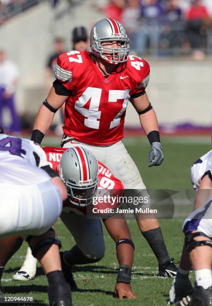 Ohio State Linebacker, A.J. Hawk, during the game against the Northwestern Wildcats, November 12 at Ohio Stadium in Columbus, Ohio. The Buckeyes beat...