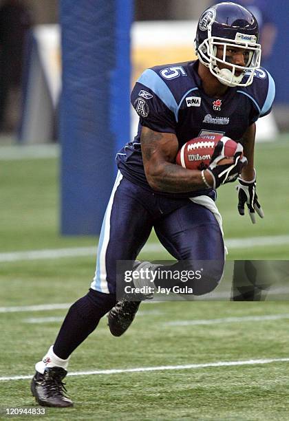 Toronto's Arland Bruce III returns a punt as the Montreal Alouettes play the Toronto Argonauts in CFL Football action at Rogers Centre in Toronto....