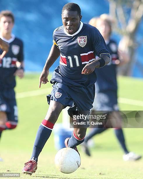 Freddy Adu of DC United moves into the attack for USA. USA under 21 men's team completely outclassed Haiti's under 23 team 5-1, In Fort Lauderdale,...
