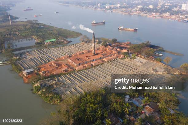 brickfield; a major reason for environmental and air pollution in barishal, bangladesh - brickfield in bangladesh stock pictures, royalty-free photos & images