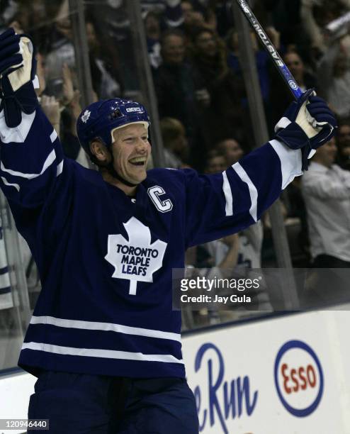 Toronto Maple Leaf forward and captain Mats Sundin scored 3 goals tonight including the overtime winner in action vs the Calgary Flames at the Air...