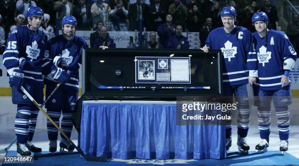 Toronto Maple Leaf captain Mats Sundin was presented with a framed plaque that contained the stick and puck that he scored his 500th career goal...
