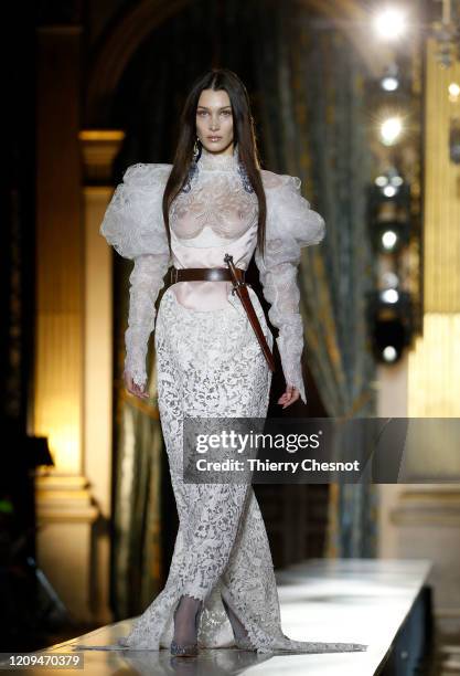 Model Bella Hadid model walks the runway during the Vivienne Westwood show as part of the Paris Fashion Week Womenswear Fall/Winter 2020/2021 on...