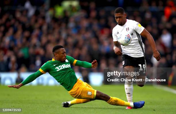 Darnell DIsher of Preston North End and Ivan Caveleiro of Fulham FC in action during the Sky Bet Championship match between Fulham and Preston North...