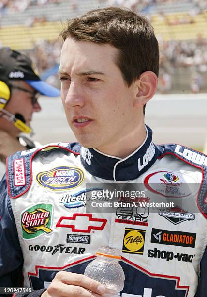 Kyle Busch, driver of the No. 5 Lowe's Chevrolet, prior to the start of the Carquest Auto Parts 300 Busch Series race at Lowe's Motor Speedway at...