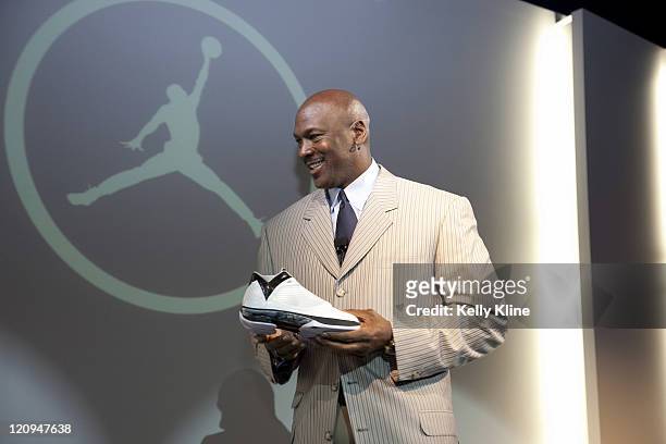 Michael Jordan addresses the media during the launch of the Air Jordan 2009 at The Event Space on January 8, 2009 in New York City.