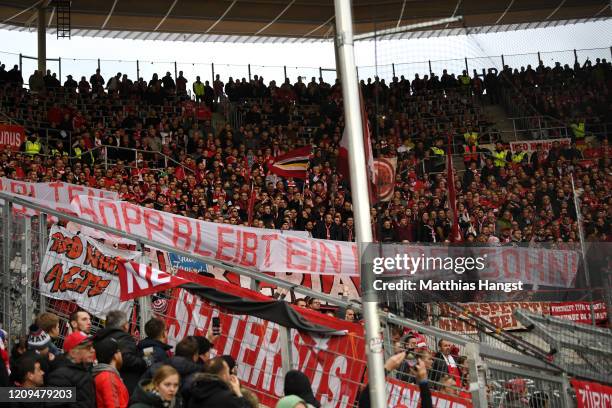 Fans demonstrate during the Bundesliga match between TSG 1899 Hoffenheim and FC Bayern Muenchen at PreZero-Arena on February 29, 2020 in Sinsheim,...