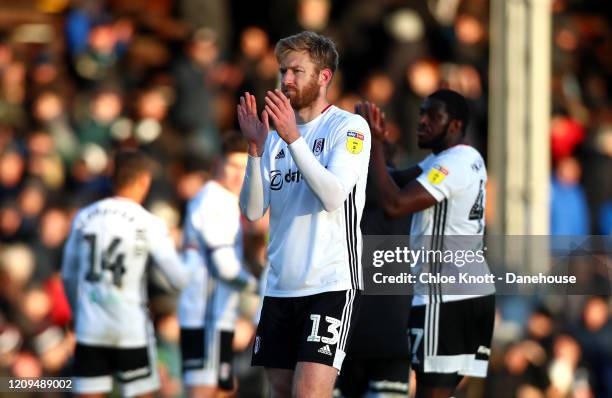 Tim Ream of Fulham FC applauds the fans after the Sky Bet Championship match between Fulham and Preston North End at Craven Cottage on February 29,...