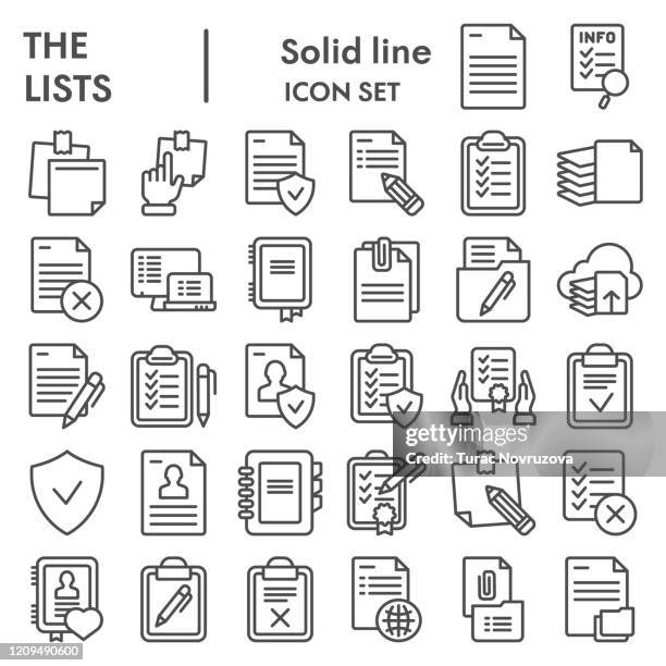 lists line icon set, documents symbols collection, vector sketches, logo illustrations, paper signs linear pictograms package isolated on white background, eps 10. - pencil icon stock illustrations