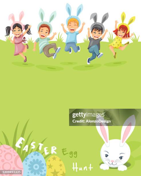 easter egg hunt - easter bunny costume stock illustrations