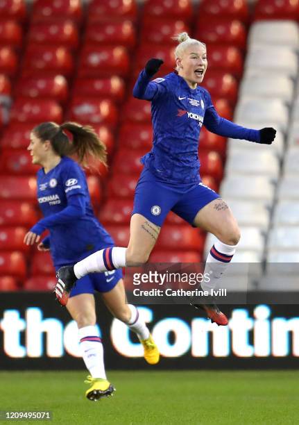 Bethany England of Chelsea celebrates with teammates after scoring her team's first goal during the FA Women's Continental League Cup Final Chelsea...