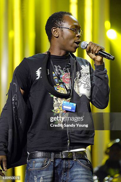 Seun Kuti rehearses on stage for the Nobel Peace Prize Concert 2008 - Rehearsals Day 2 at the Oslo Spektrum on December 10, 2008 in Oslo, Norway.