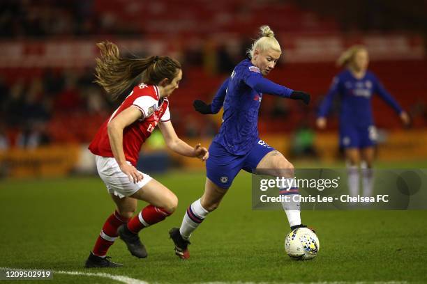 Bethany England of Chelsea battles with Lisa Evans of Arsenal during the FA Women's Continental League Cup Final Chelsea FC Women and Arsenal FC...