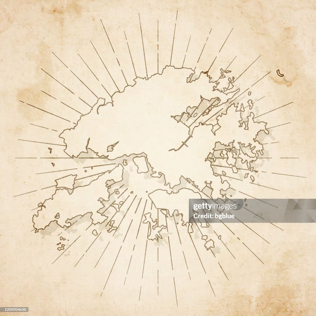Hong Kong map in retro vintage style - old textured paper
