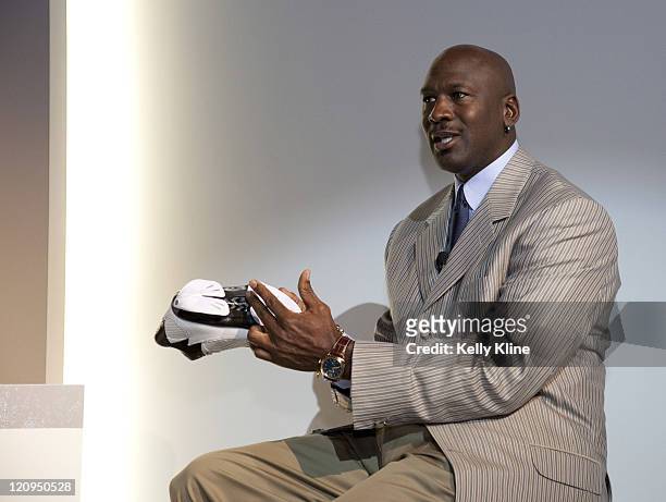 Michael Jordan addresses the media during the launch of the Air Jordan 2009 at The Event Space on January 8, 2009 in New York City.