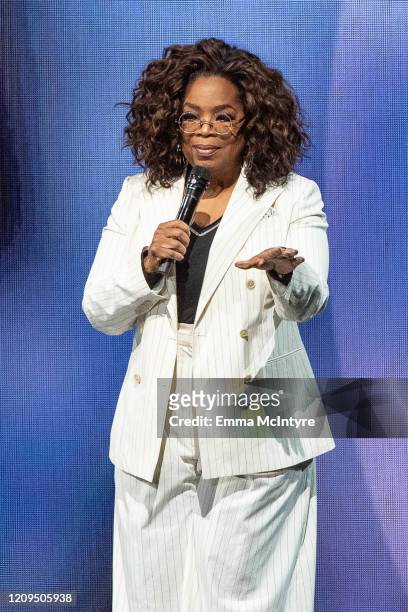 Oprah speaks onstage during 'Oprah's 2020 Vision: Your Life in Focus Tour' presented by WW at The Forum on February 29, 2020 in Inglewood, California.