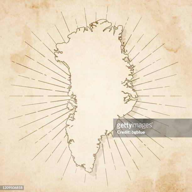 greenland map in retro vintage style - old textured paper - nuuk greenland stock illustrations