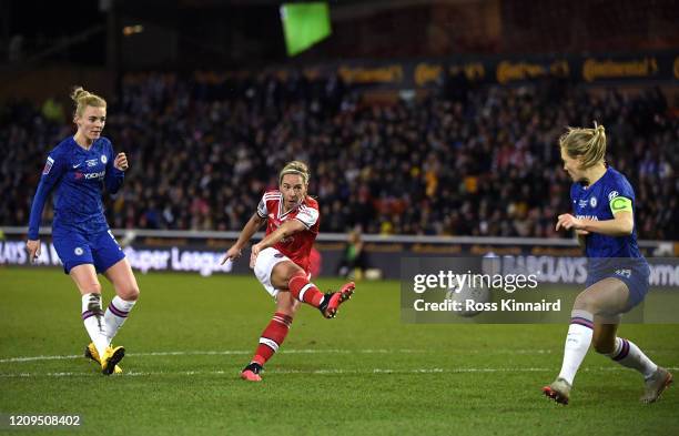 Jordan Nobbs of Arsenal shoots during the FA Women's Continental League Cup Final Chelsea FC Women and Arsenal FC Women at City Ground on February...