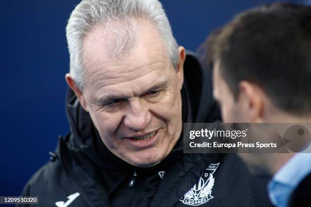 Javier Aguirre, head coach of Leganes, talks to Asier Garitano, coach of Deportivo Alavesduring the Spanish League, La Liga, football match played...