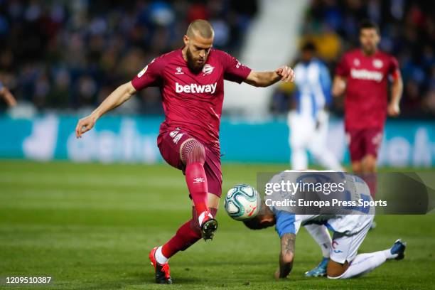 Victor Laguardia of Deportivo Alaves and Guerrero of Leganes in action during the Spanish League, La Liga, football match played between CF Leganes...