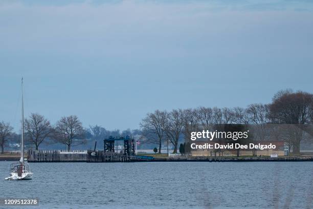 Hart Island seen from City Island on April 8, 2020 in New York City. Potter's Field on Hart Island may soon be used for temporary COVID-19 related...