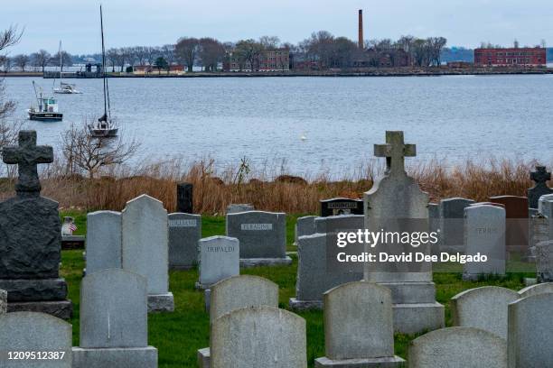 Hart Island seen from City Island on April 8, 2020 in New York City. Potter's Field on Hart Island may soon be used for temporary COVID-19 related...