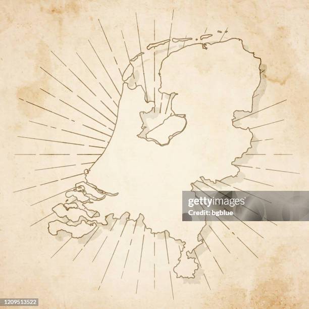 stockillustraties, clipart, cartoons en iconen met de kaart van nederland in retro uitstekende stijl - oud geweven document - netherlands map