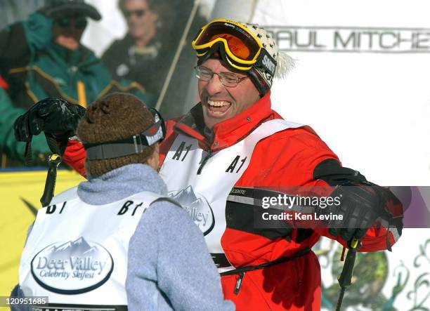 Steve Mahre gets ready to hug Heidi Voelker at the Deer Valley Celebrity Skifest at Deer Valley resort, Utah, Dec. 2 2006.