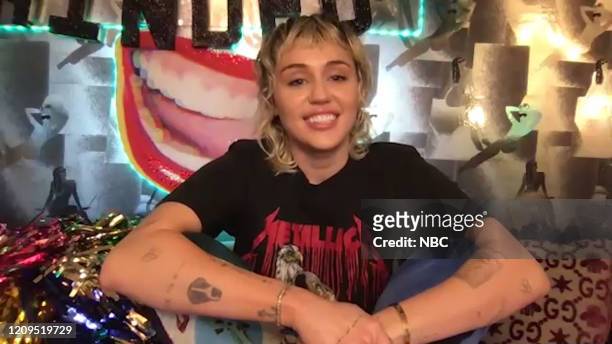 Episode 1234E -- Pictured: Singer Miley Cyrus on April 3, 2020 --