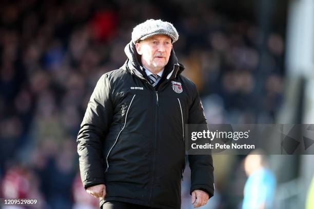 Grimsby Town manager Ian Holloway looks on during the Sky Bet League Two match between Grimsby Town and Northampton Town at Blundell Park on February...