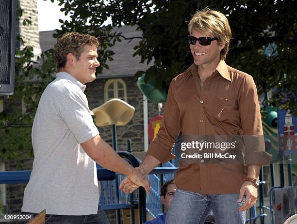Jon Bon Jovi, co-owner of Philadelphia Soul, greets Landon from MTV's "Real World: Philadelphia"