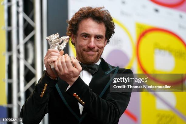 Elio Germano, winner of the Silver Bear for Best Actor for the film "Hidden Away" poses at the award winners press conference during the 70th...