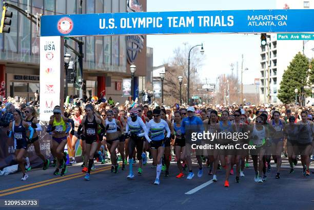 Runners take the start of the Women's U.S. Olympic marathon team trials on February 29, 2020 in Atlanta, Georgia.