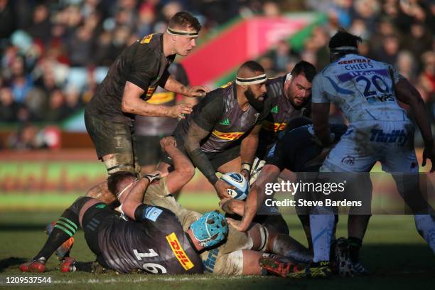 Semi Kunatani of Harlequins in action during the Gallagher Premiership Rugby match between Harlequins and Exeter Chiefs at Twickenham Stoop on...