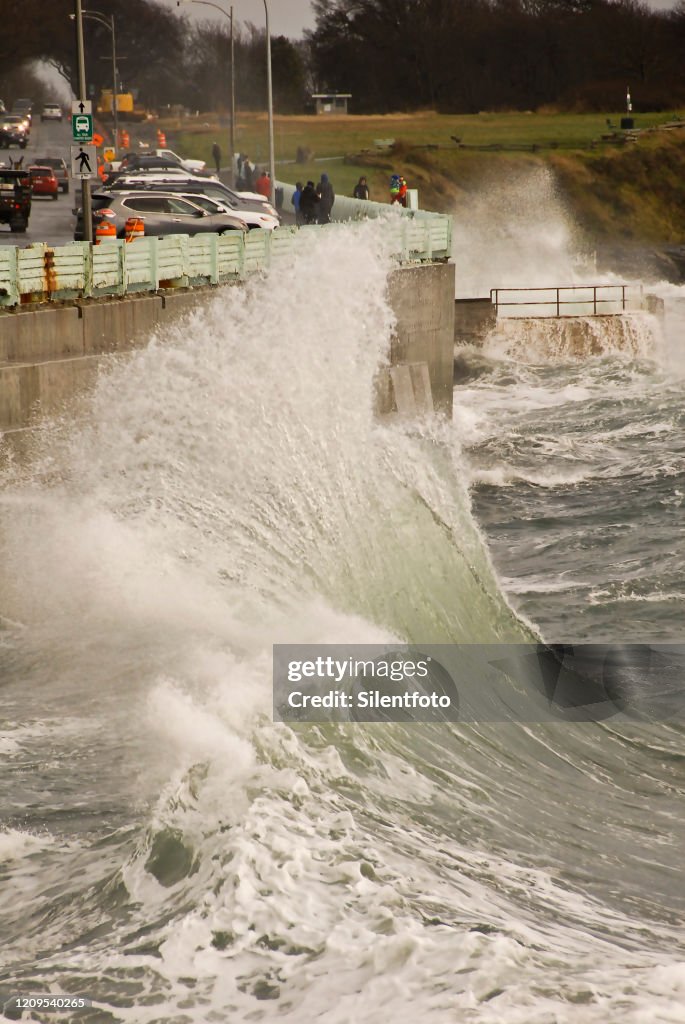 Large Waves Crash Against Seawall, Victoria, BC