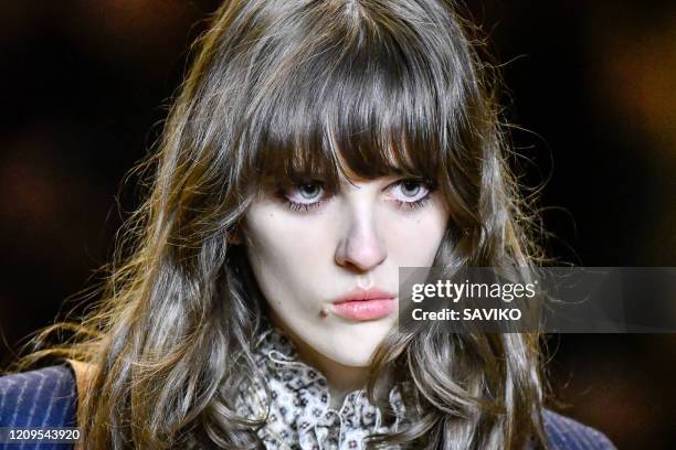 Model walks the runway during the Celine Ready to Wear fashion show as part of the Paris Fashion Week Womenswear Fall/Winter 2020-2021 on February...