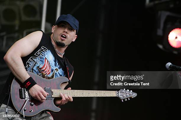 Marc Rizzo of Cavalera Conspiracy performs live on day 3 of the 39th Pinkpop Festival on June 1, 2008 in Landgraaf, Netherlands.
