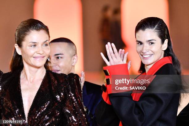 Helena Christensen, Olivier Rousteing and Caroline Ribeiro during the Balmain Ready to Wear fashion show as part of the Paris Fashion Week Womenswear...
