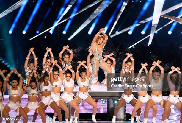 Jennifer Lopez performs onstage during the Pepsi Super Bowl LIV Halftime Show at Hard Rock Stadium on February 02, 2020 in Miami, Florida.