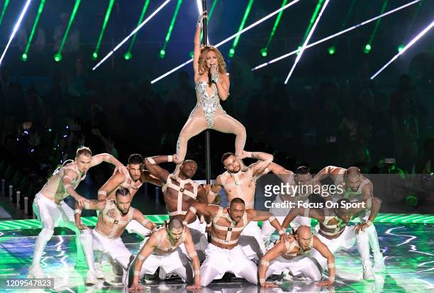 Jennifer Lopez performs onstage during the Pepsi Super Bowl LIV Halftime Show at Hard Rock Stadium on February 02, 2020 in Miami, Florida.