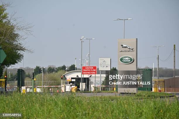 The closed Jaguar-Land Rover production plant is seen in Solihull, central England on April 9, 2020. - The new coroavirus has struck at the heart of...