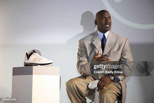 Michael Jordan addresses the media during the launch of the Air Jordan 2009 at The Event Space on January 8, 2009 in New York City.