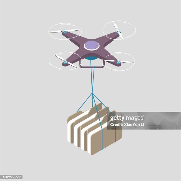 drone shipping folders. the background is gray. - drone view stock illustrations