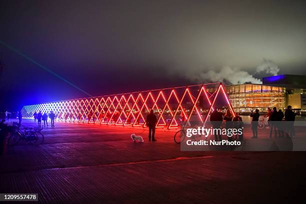 The Gate of Lights installation. Light Festival in Copenhagen, Denmark on February 7, 2020.