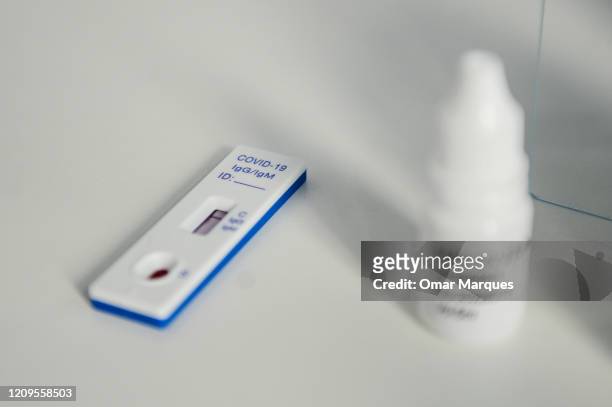 An active antibody test for COVID-19 at the Dworska Hospital on April 9, 2020 in Krakow, Poland. The 20 minute coronavirus test was bought from China...