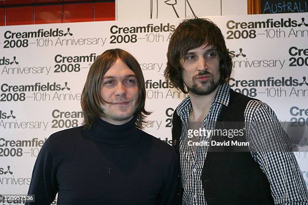Tom Meighan and Sergio Pizzorno of the Kasabian pose during the launch of Creamfields 2008 in the Korova Bar on March 7, 2008 in Liverpool, England.